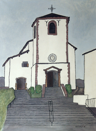 tableau de Robert Brandhof Architectures du Pays Basque : L'Eglise de Biriatou